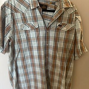 Howler Brothers Men's Plaid Shirt - Brown and Gray Xl